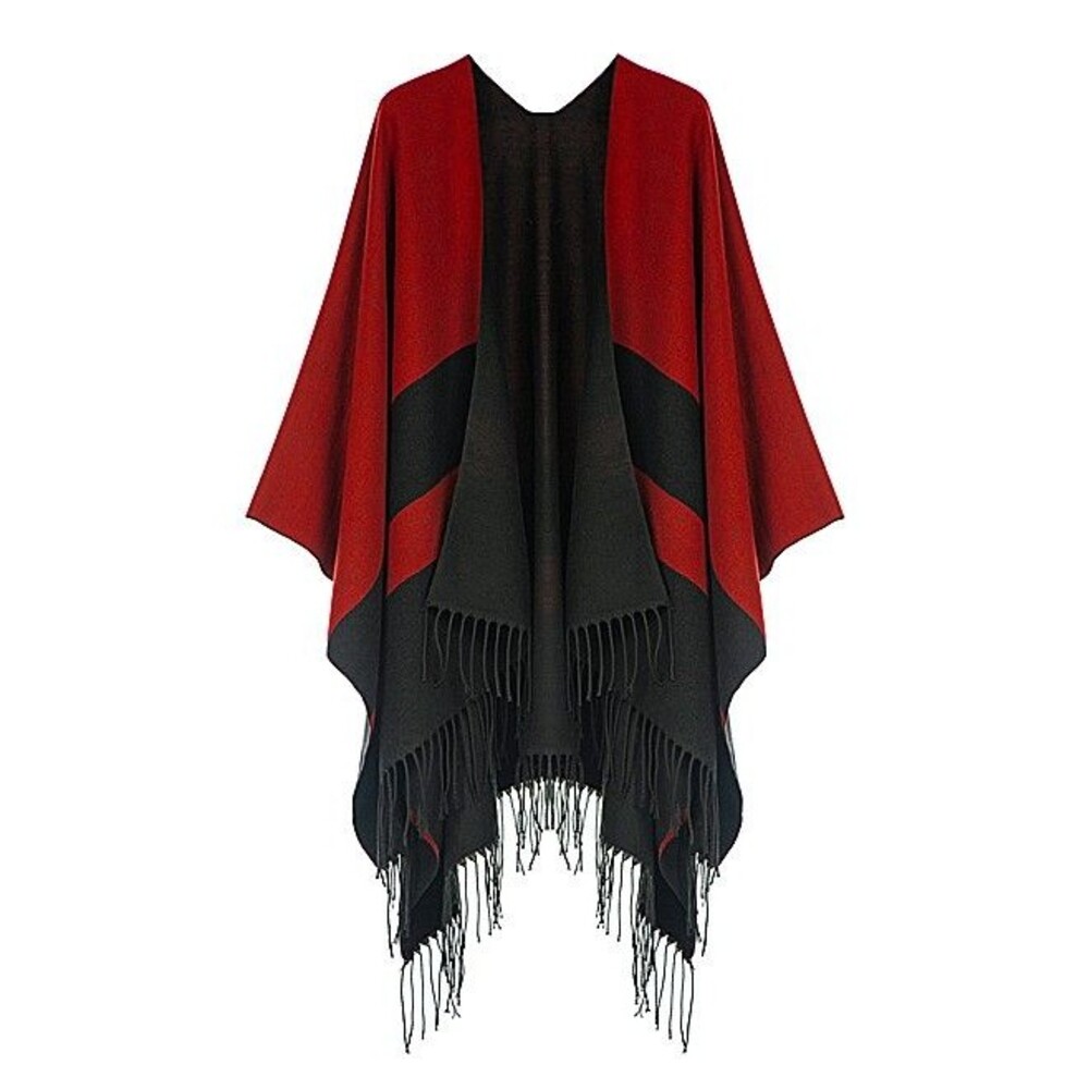 Kollie More Women's Reversible Acrylic Wrap Shawl w/ Fringe - Red/Black